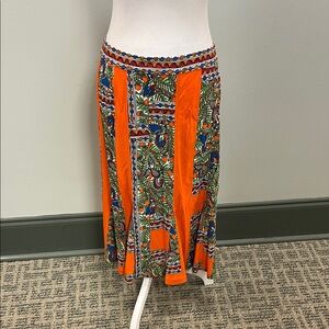 Tory Burch Orange and Blue Patterned Pencil Skirt